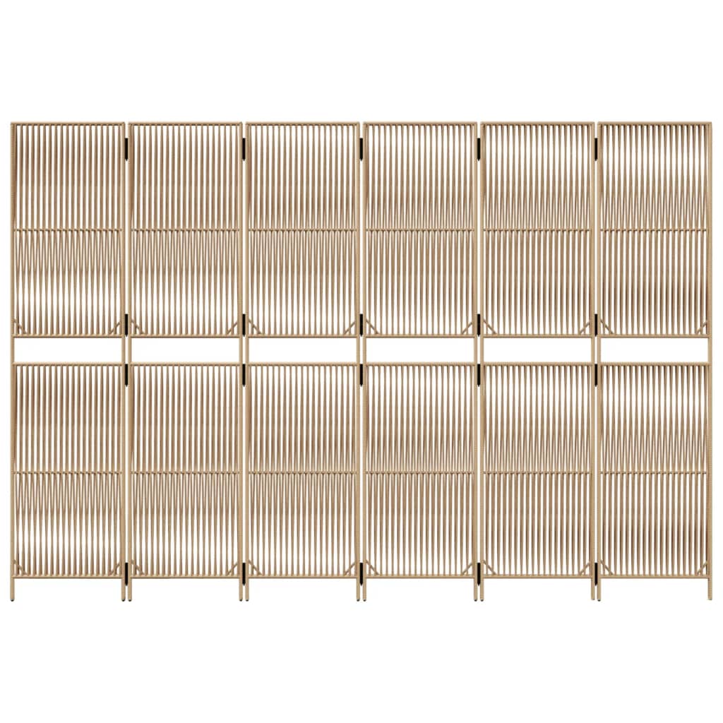 Room Divider 6 Panels Beige Poly Rattan