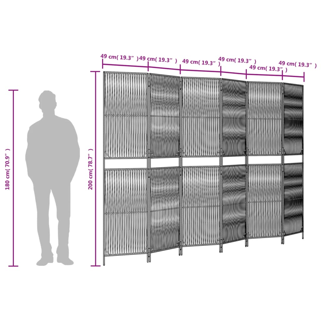 Room Divider 6 Panels Beige Poly Rattan