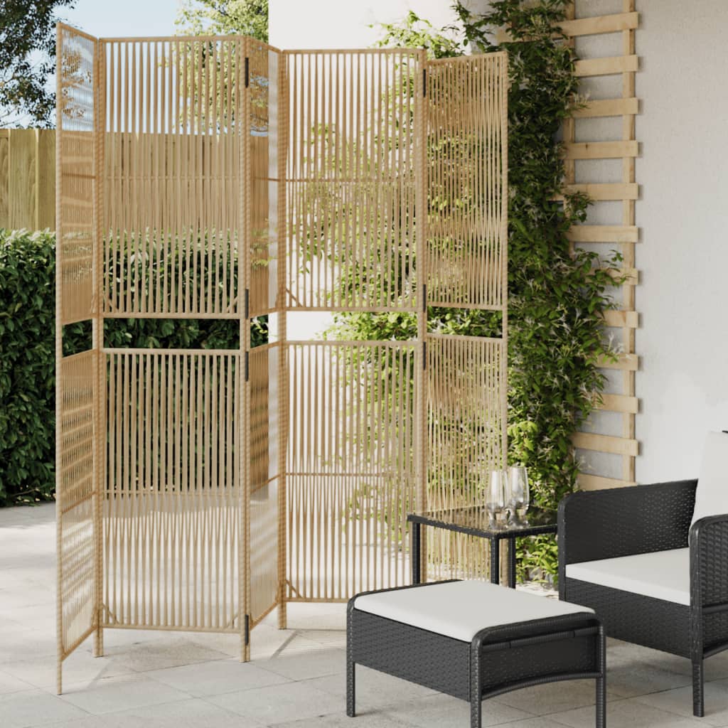 Room Divider 6 Panels Beige Poly Rattan