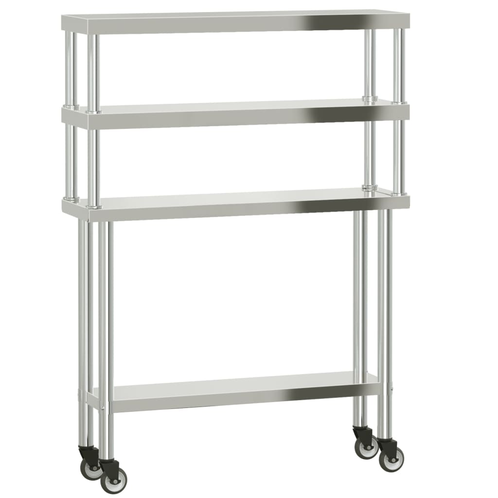 Kitchen Work Table with Overshelf 110x30x150 cm Stainless Steel