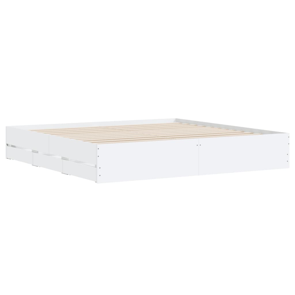 Bed Frame with Drawers White 200x200 cm Engineered Wood