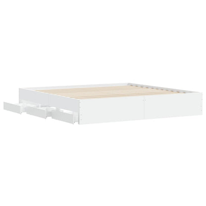 Bed Frame with Drawers White 200x200 cm Engineered Wood