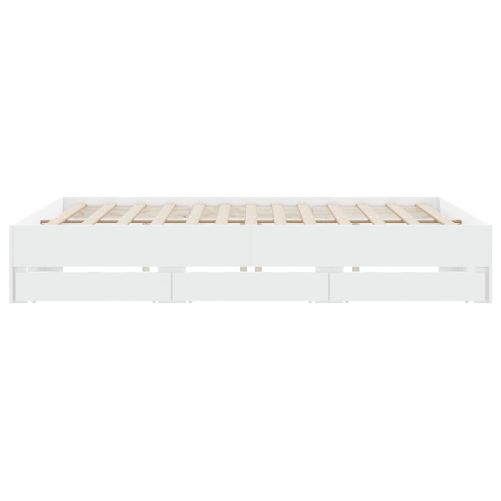 Bed Frame with Drawers White 200x200 cm Engineered Wood