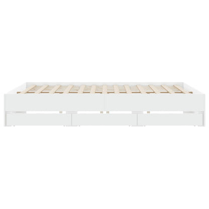 Bed Frame with Drawers White 200x200 cm Engineered Wood