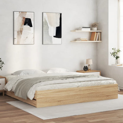 Bed Frame with Drawers without Mattress Sonoma Oak 200x200 cm