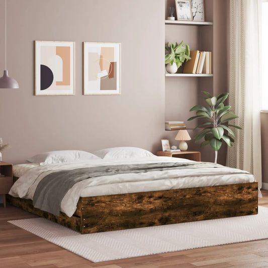 Bed Frame with Drawers Smoked Oak 200x200 cm Engineered Wood