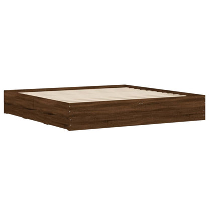 Bed Frame with Drawers without Mattress Brown Oak 200x200 cm