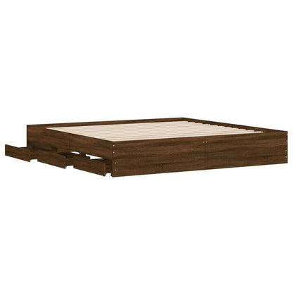 Bed Frame with Drawers without Mattress Brown Oak 200x200 cm