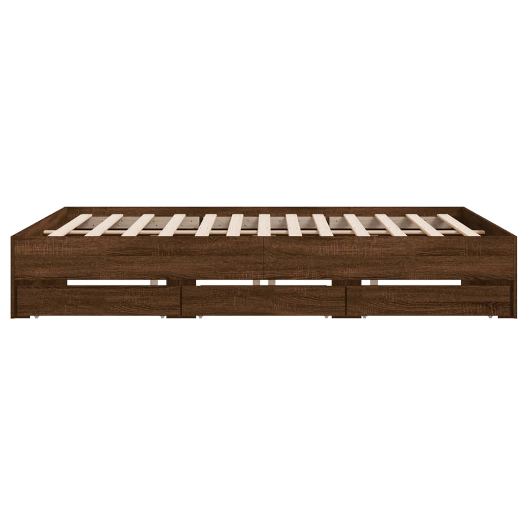 Bed Frame with Drawers without Mattress Brown Oak 200x200 cm