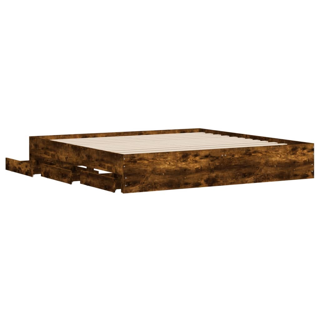 Bed Frame with Drawers without Mattress Smoked Oak 180x200 cm Super King