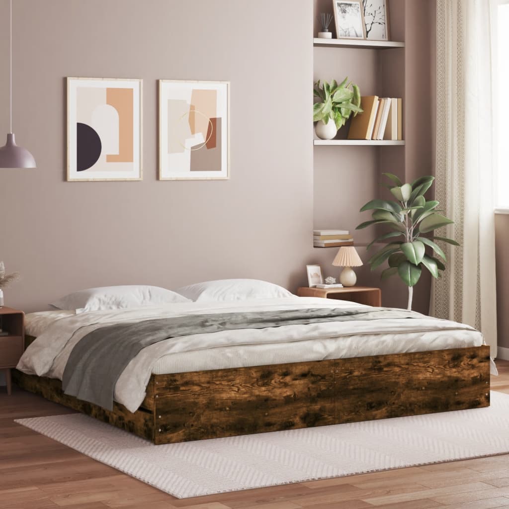 Bed Frame with Drawers without Mattress Smoked Oak 180x200 cm Super King