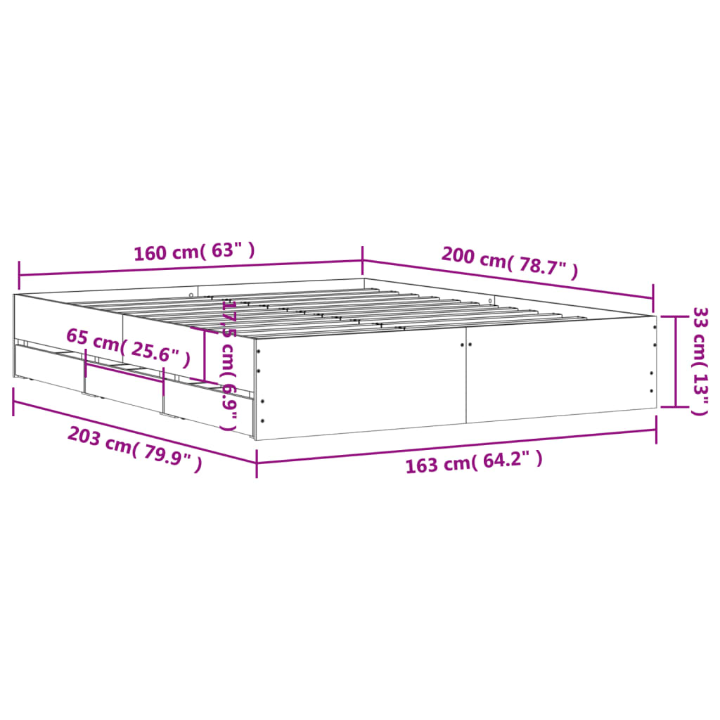 Bed Frame with Drawers without Mattress Sonoma Oak 160x200 cm