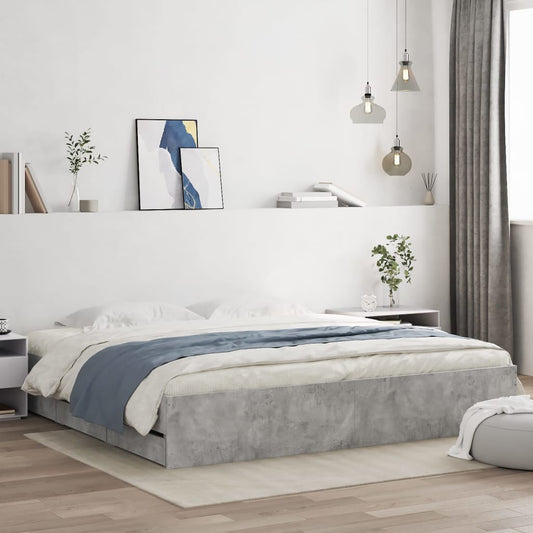 Bed Frame with Drawers without Mattress Concrete Grey 160x200 cm