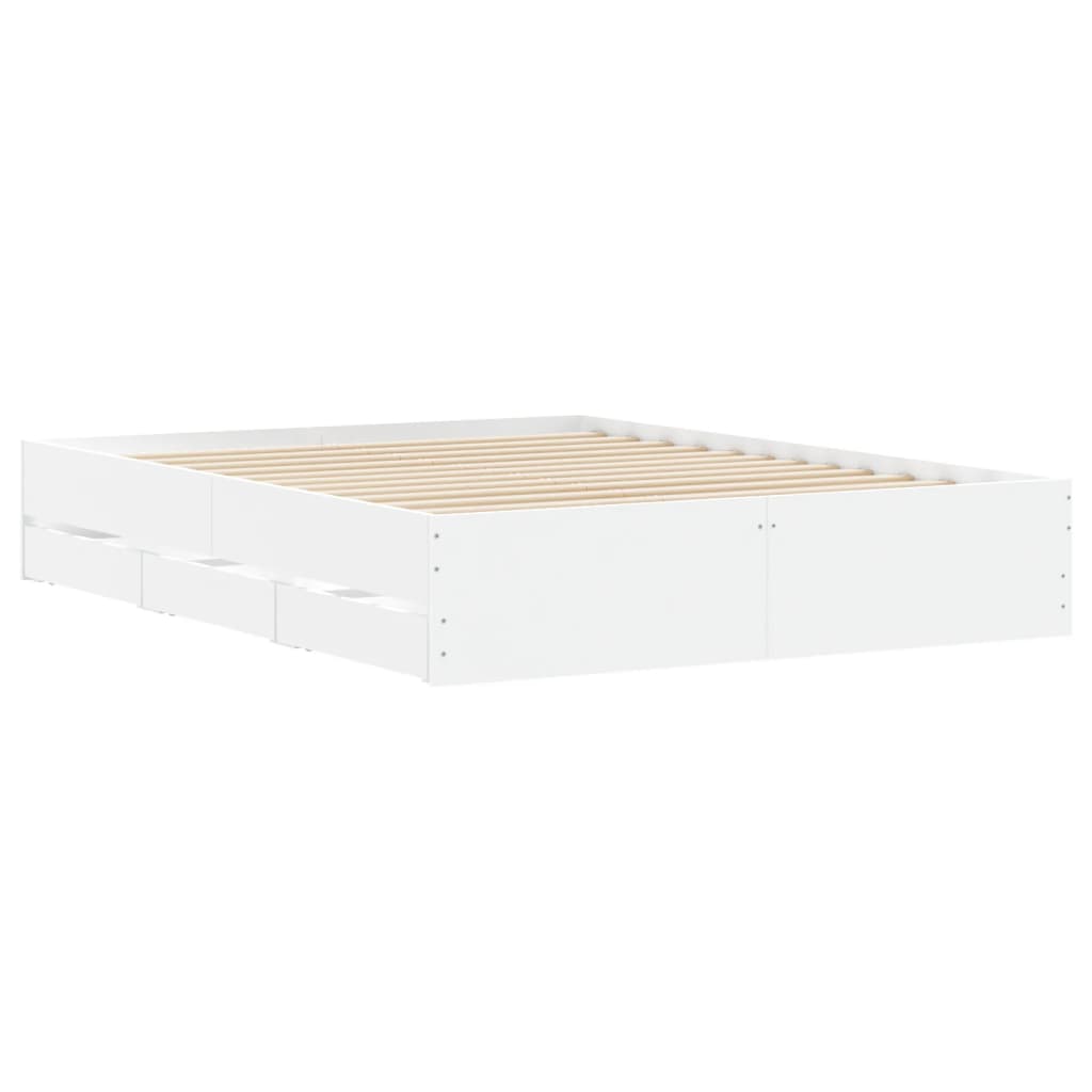 Bed Frame with Drawers without Mattress White 150x200 cm King Size