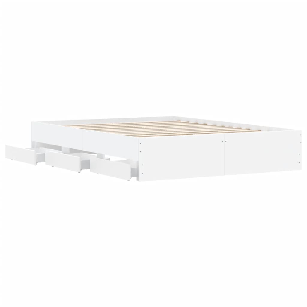 Bed Frame with Drawers without Mattress White 150x200 cm King Size