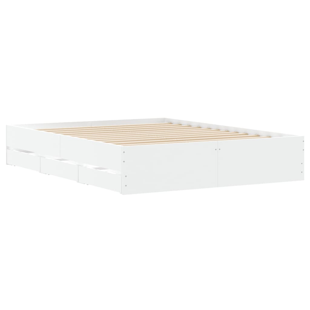 Bed Frame with Drawers without Mattress White 150x200 cm King Size