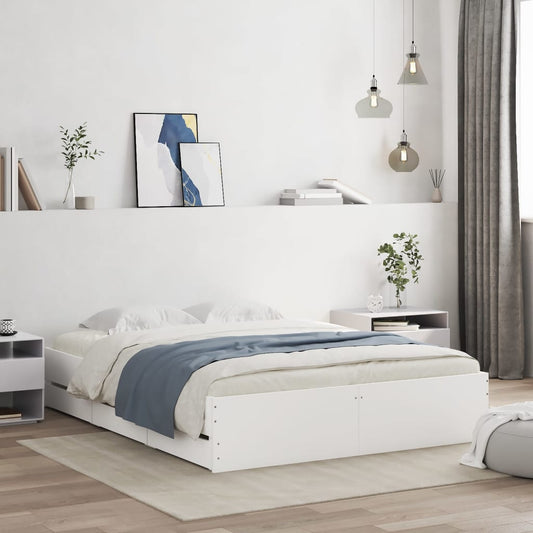 Bed Frame with Drawers without Mattress White 150x200 cm King Size