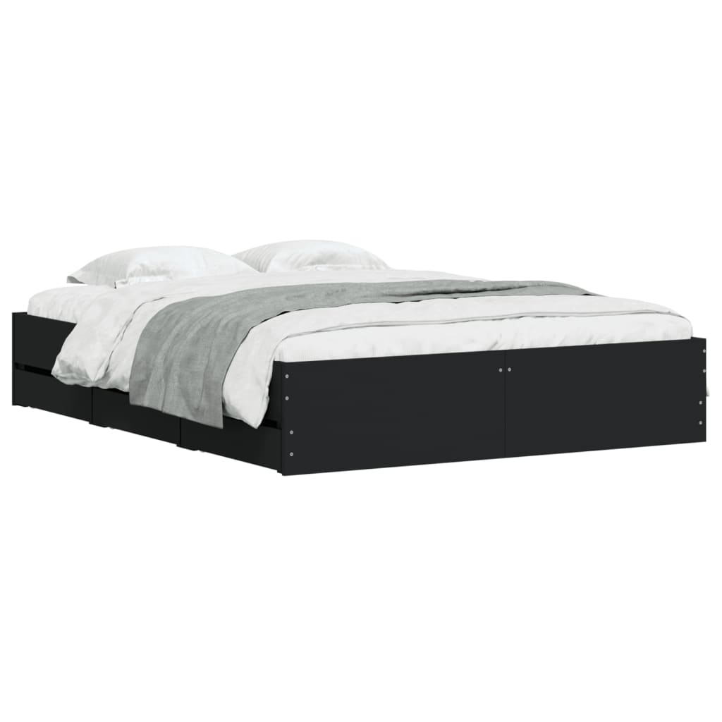 Bed Frame with Drawers without Mattress Black 150x200 cm King Size