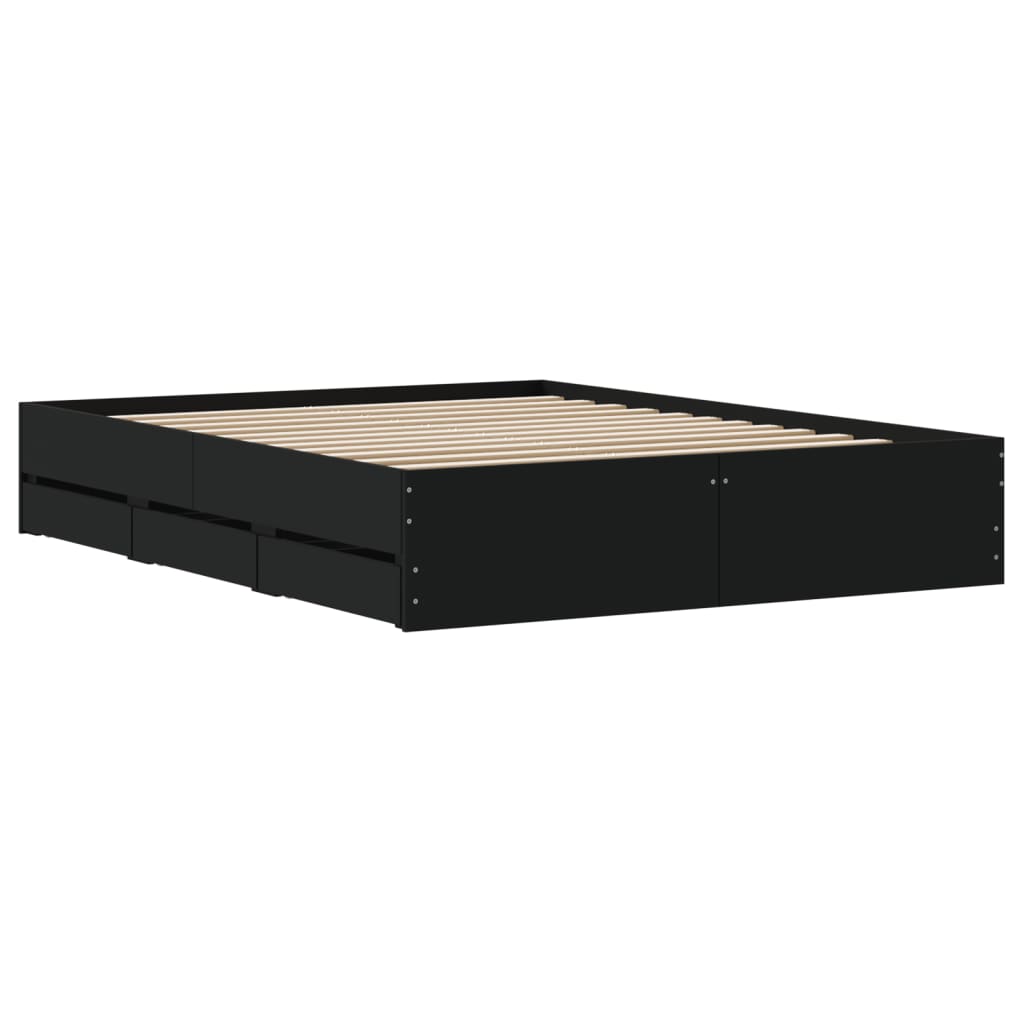 Bed Frame with Drawers without Mattress Black 150x200 cm King Size