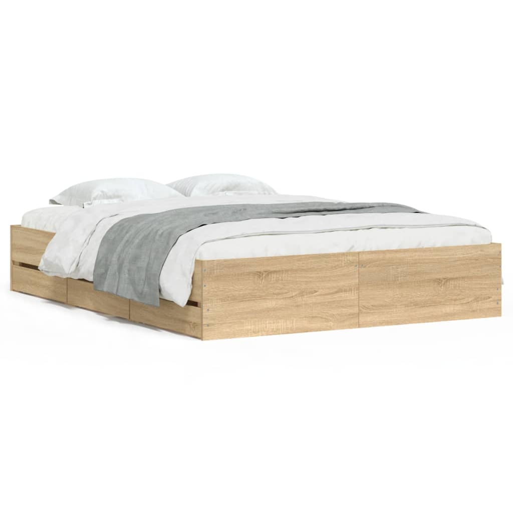 Bed Frame with Drawers Sonoma Oak 150x200 cm King Size Engineered Wood