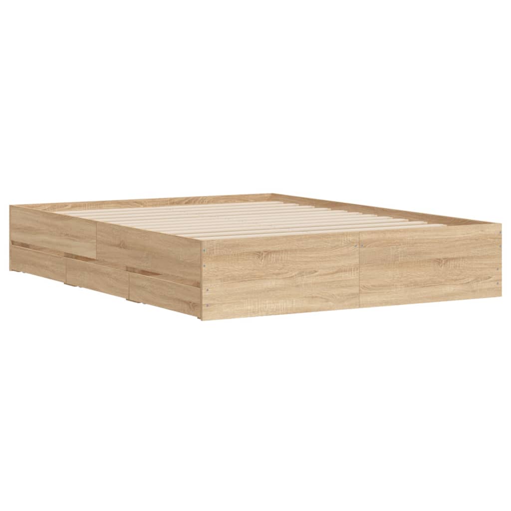 Bed Frame with Drawers Sonoma Oak 150x200 cm King Size Engineered Wood