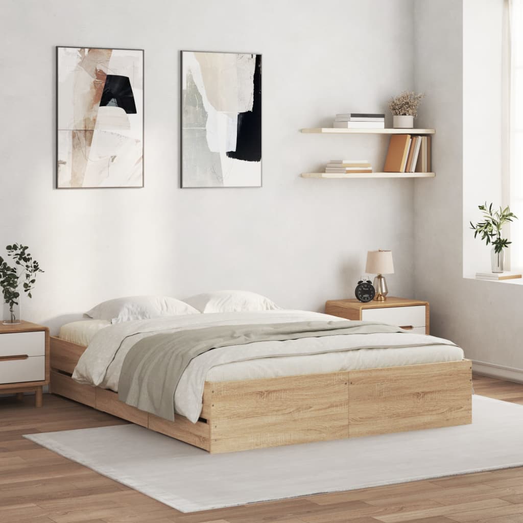 Bed Frame with Drawers Sonoma Oak 150x200 cm King Size Engineered Wood