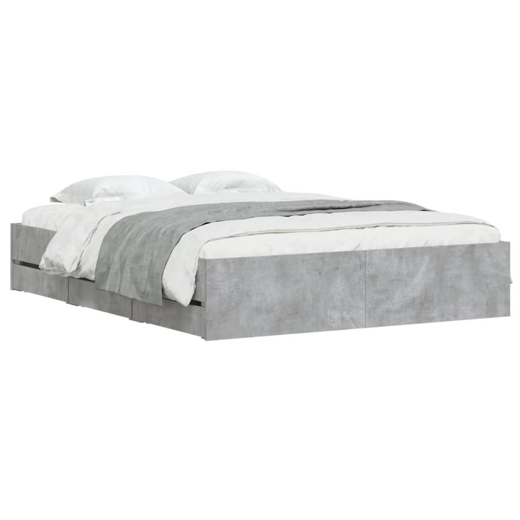 Bed Frame with Drawers Concrete Grey 150x200 cm King Size Engineered Wood