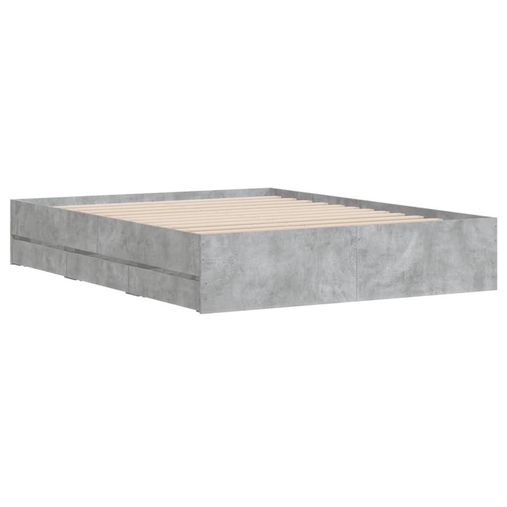 Bed Frame with Drawers Concrete Grey 150x200 cm King Size Engineered Wood