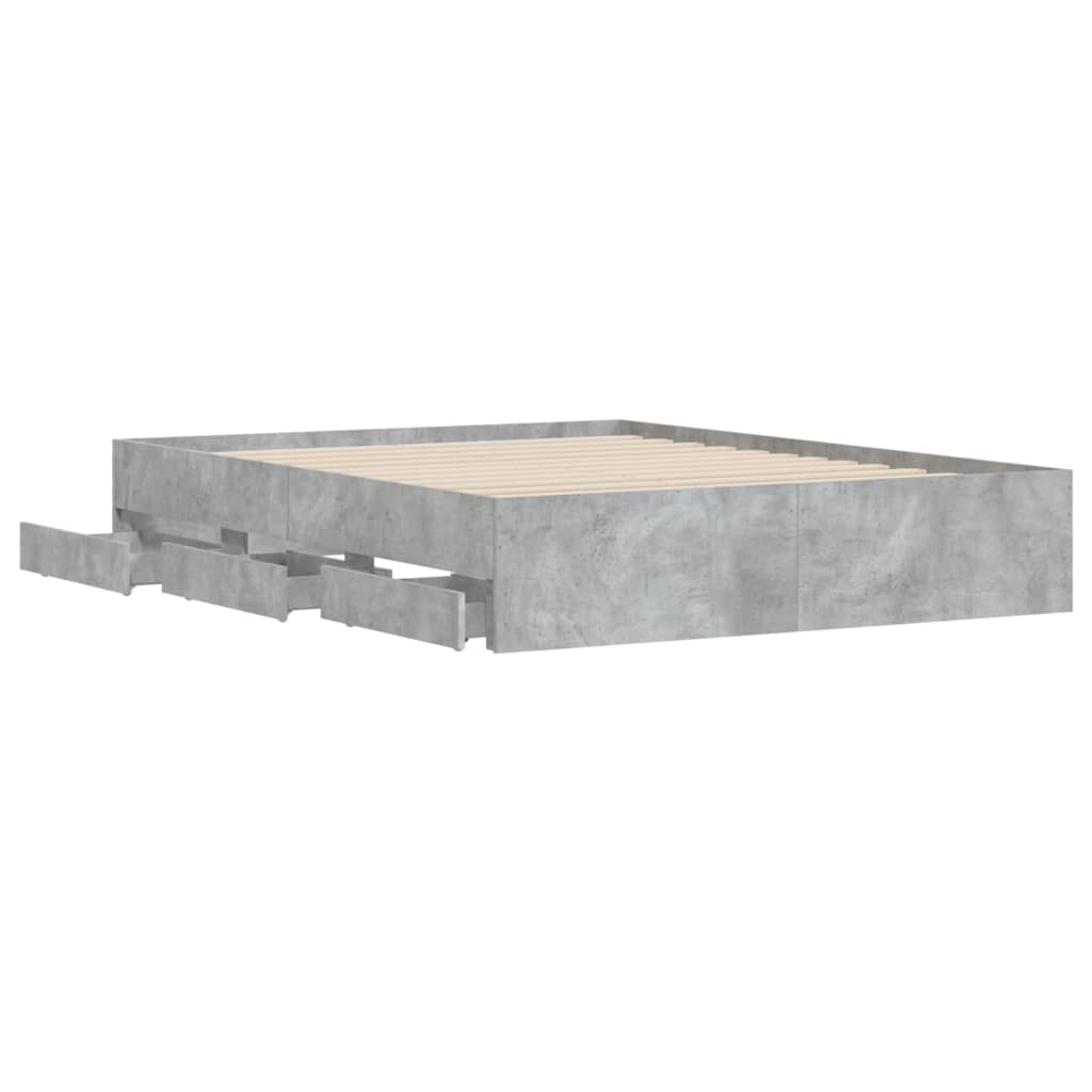 Bed Frame with Drawers Concrete Grey 150x200 cm King Size Engineered Wood