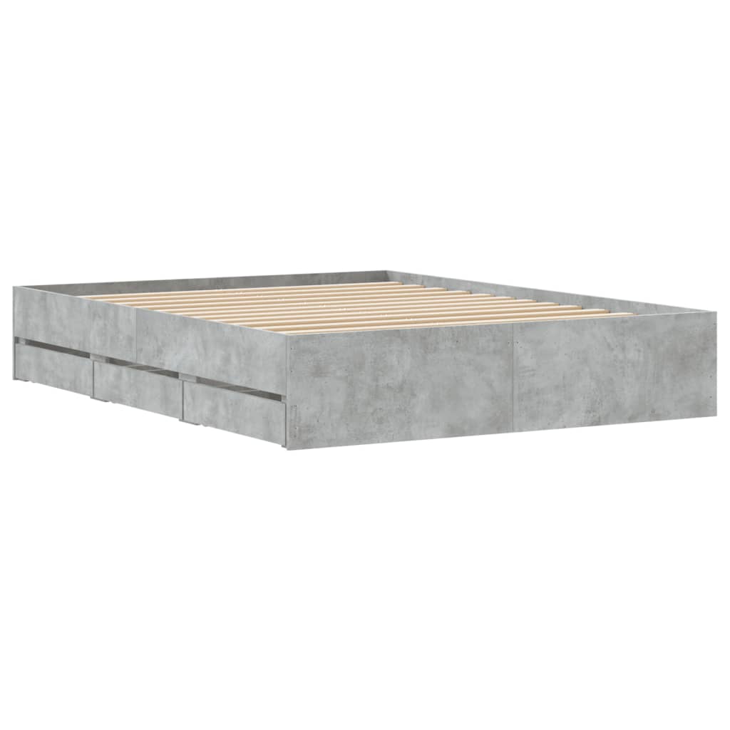 Bed Frame with Drawers Concrete Grey 150x200 cm King Size Engineered Wood