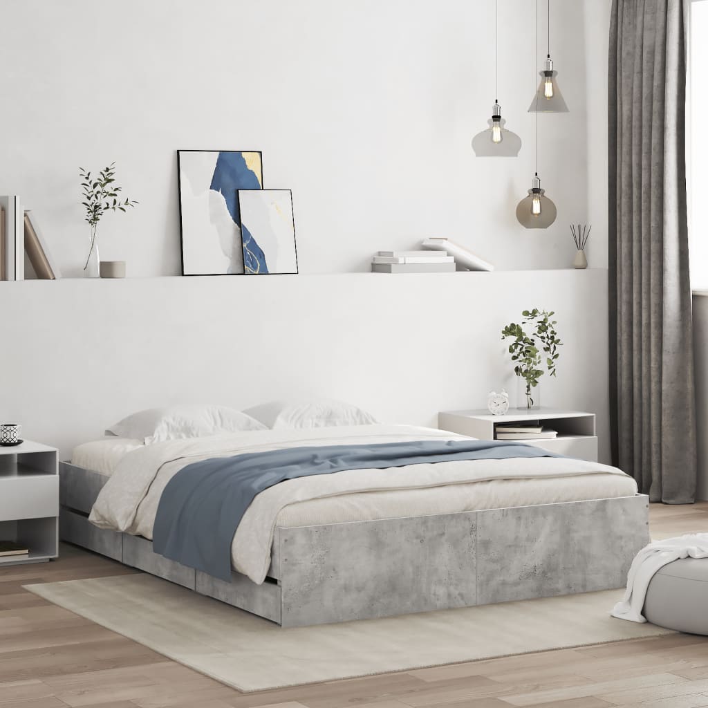 Bed Frame with Drawers Concrete Grey 150x200 cm King Size Engineered Wood