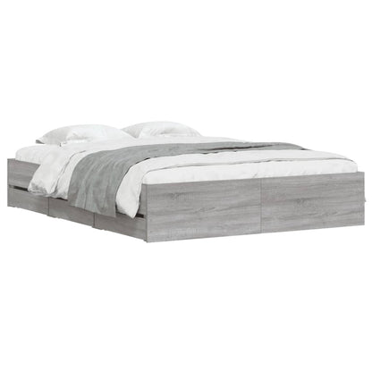 Bed Frame with Drawers without Mattress Grey Sonoma 150x200 cm King Size