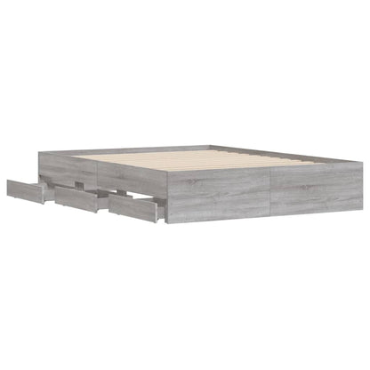 Bed Frame with Drawers without Mattress Grey Sonoma 150x200 cm King Size