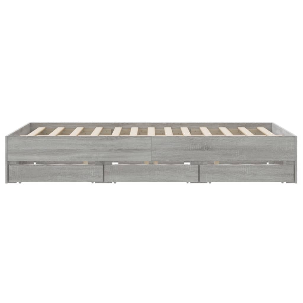 Bed Frame with Drawers without Mattress Grey Sonoma 150x200 cm King Size