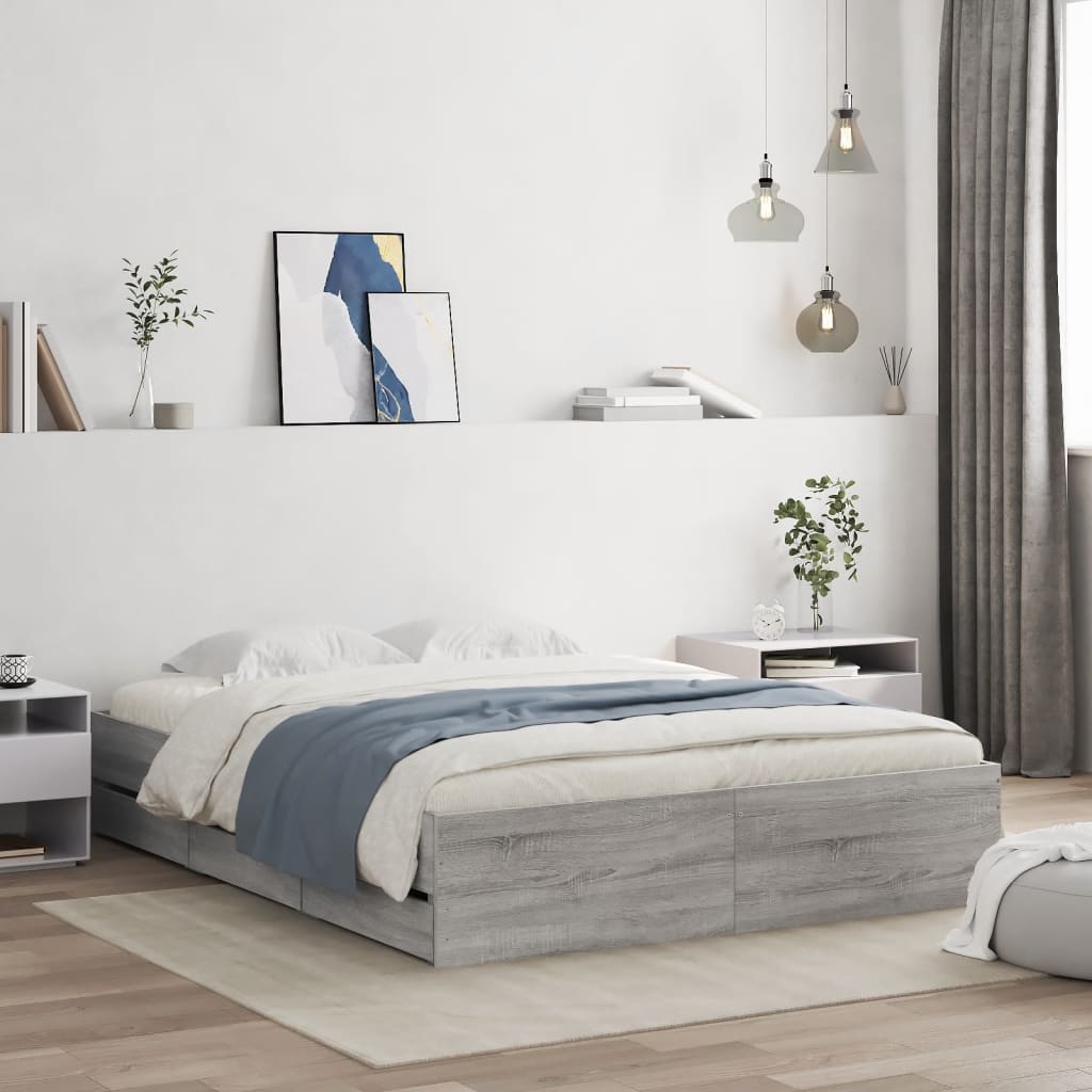 Bed Frame with Drawers without Mattress Grey Sonoma 150x200 cm King Size