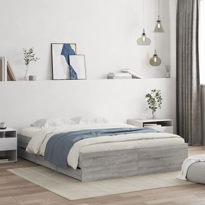 Bed Frame with Drawers without Mattress Grey Sonoma 150x200 cm King Size