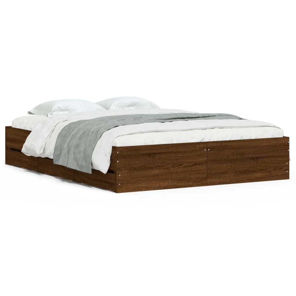 Bed Frame with Drawers without Mattress Brown Oak 150x200 cm King Size