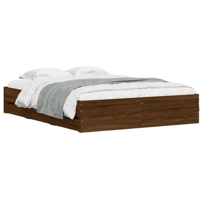 Bed Frame with Drawers without Mattress Brown Oak 150x200 cm King Size