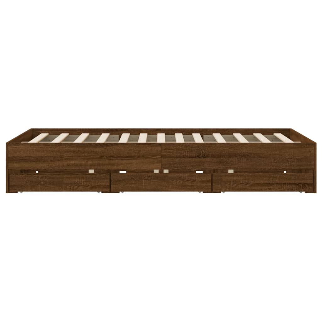 Bed Frame with Drawers without Mattress Brown Oak 150x200 cm King Size