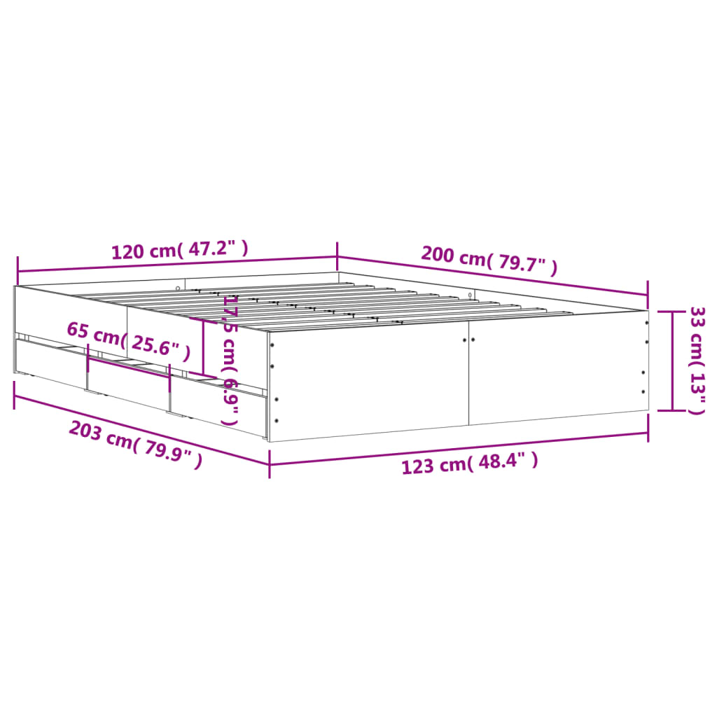 Bed Frame with Drawers Concrete Grey 120x200 cm Engineered Wood