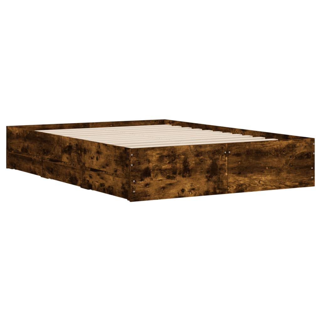 Bed Frame with Drawers without Mattress Smoked Oak 120x200 cm