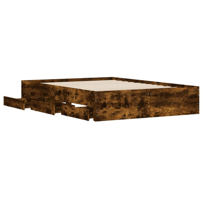 Bed Frame with Drawers without Mattress Smoked Oak 120x200 cm