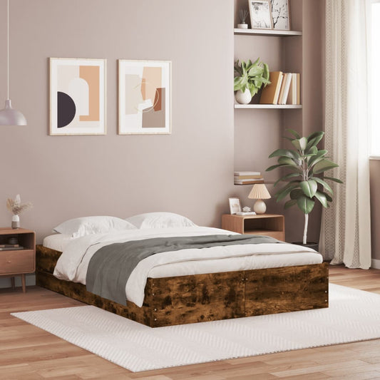 Bed Frame with Drawers without Mattress Smoked Oak 120x200 cm