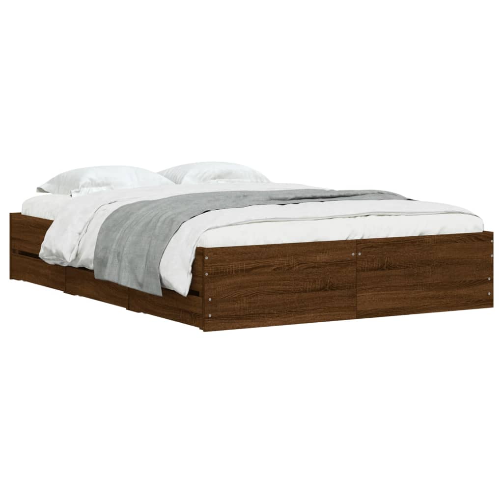 Bed Frame with Drawers without Mattress Brown Oak 120x200 cm