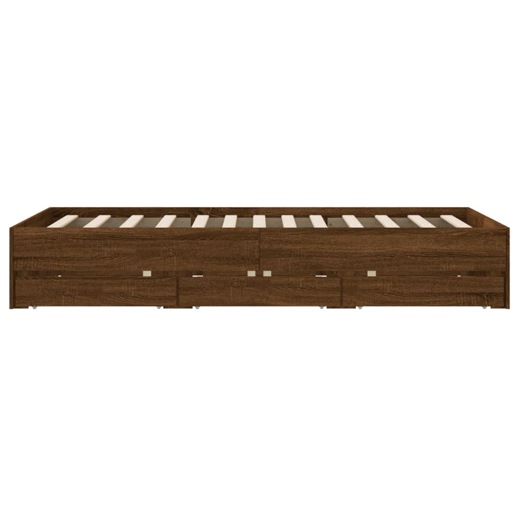 Bed Frame with Drawers without Mattress Brown Oak 120x200 cm