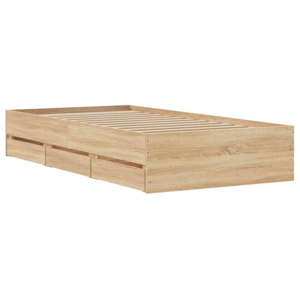 Bed Frame with Drawers Sonoma Oak 100x200 cm Engineered Wood