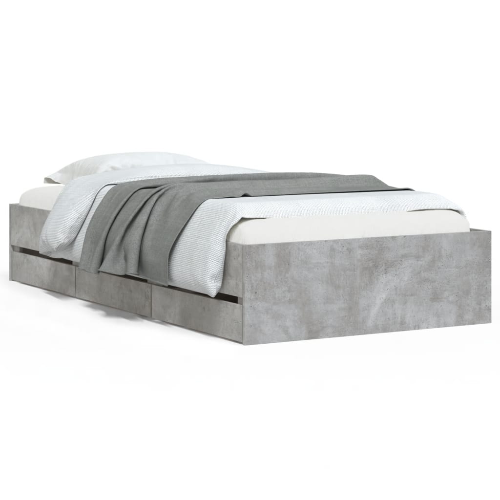 Bed Frame with Drawers without Mattress Concrete Grey 100x200 cm