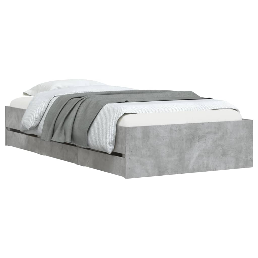 Bed Frame with Drawers without Mattress Concrete Grey 100x200 cm