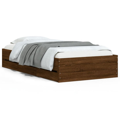 Bed Frame with Drawers without Mattress Brown Oak 100x200 cm