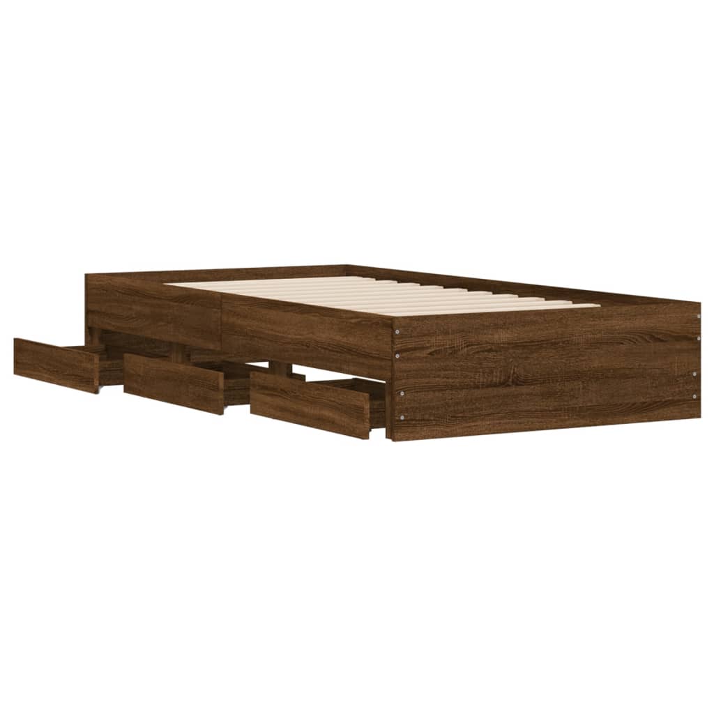 Bed Frame with Drawers without Mattress Brown Oak 100x200 cm